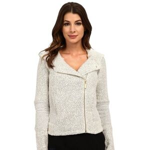 Lucky Brand Cream Textured Asymmetrical Zip Hoodie